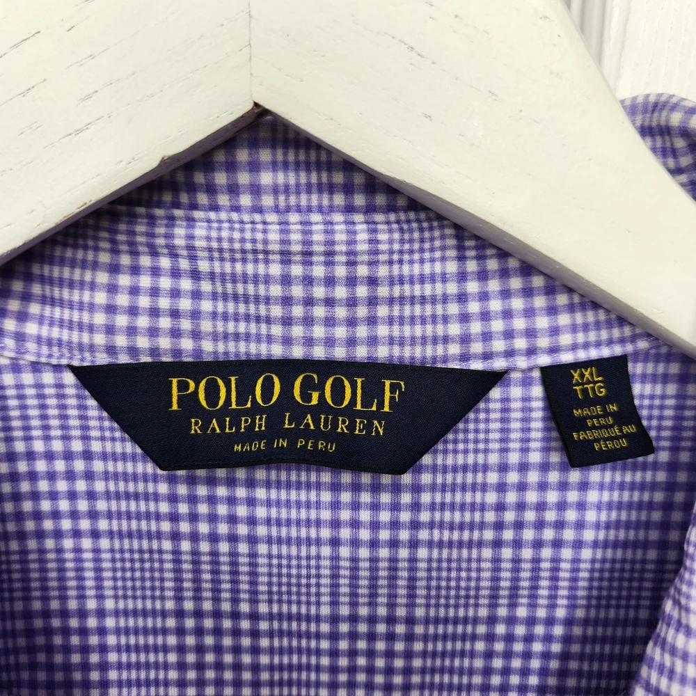 Men's Polo Golf Purple Checkered Polo Golf Shirt 100% Cotton Size XXL - Picture 2 of 6
